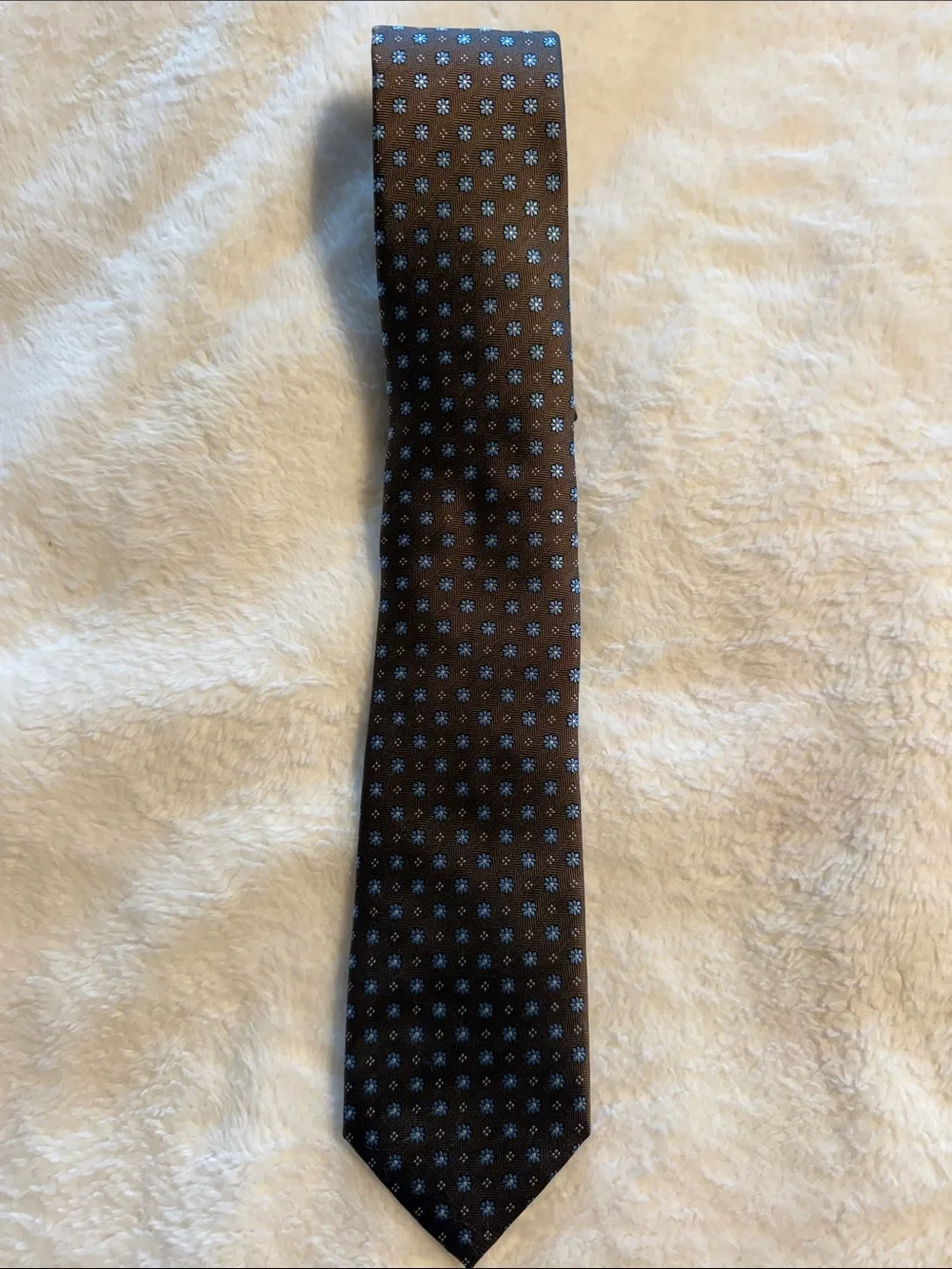 David Donahue silk Brown Tie with Light Blue Micro-Dots